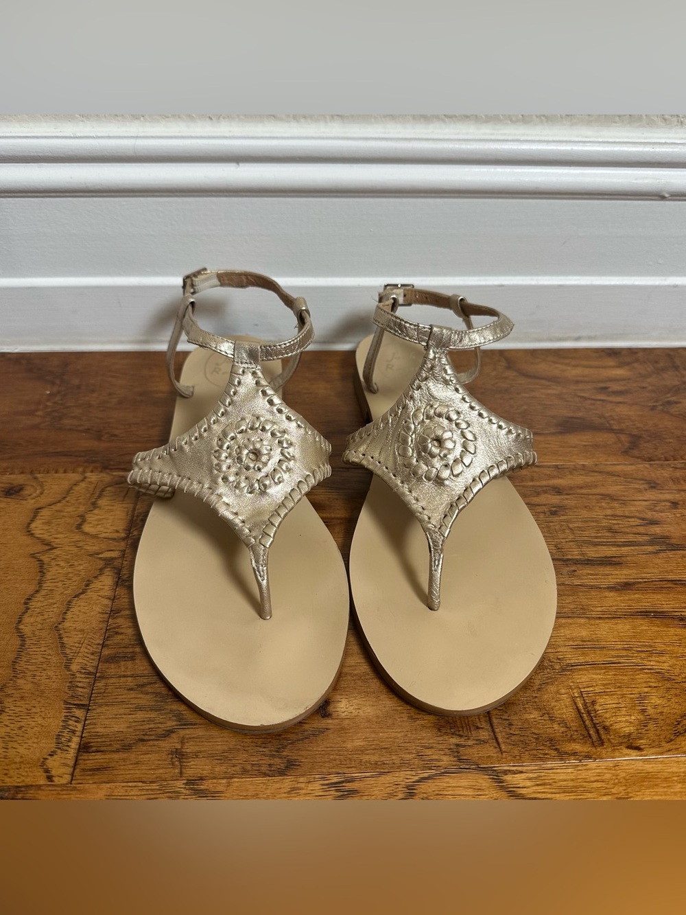 Jack Rogers Gold Metallic Whipstitch Ankle Strap Sandals Women Size 9M